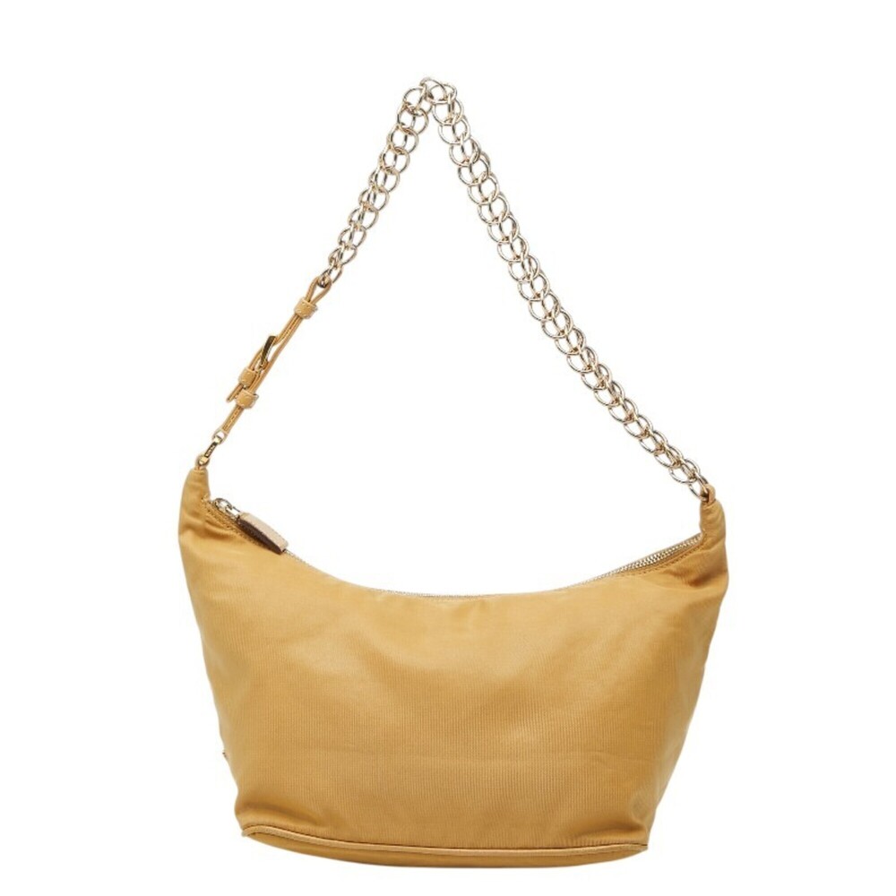 Prada Logo Chain One-Shoulder Bag, Beige Nylon Leather, Women's PRADA
